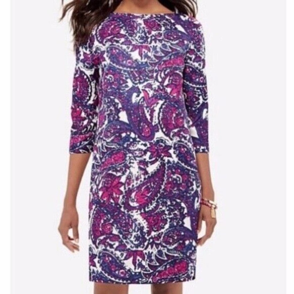 The Limited | Women's Purple 3/4 Sleeve Paisley Shift Dress Size Medium